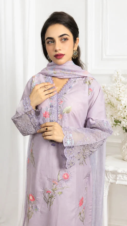 Lavender Bloom Embroidered 3 Piece Suit - Sit-ul-Banat