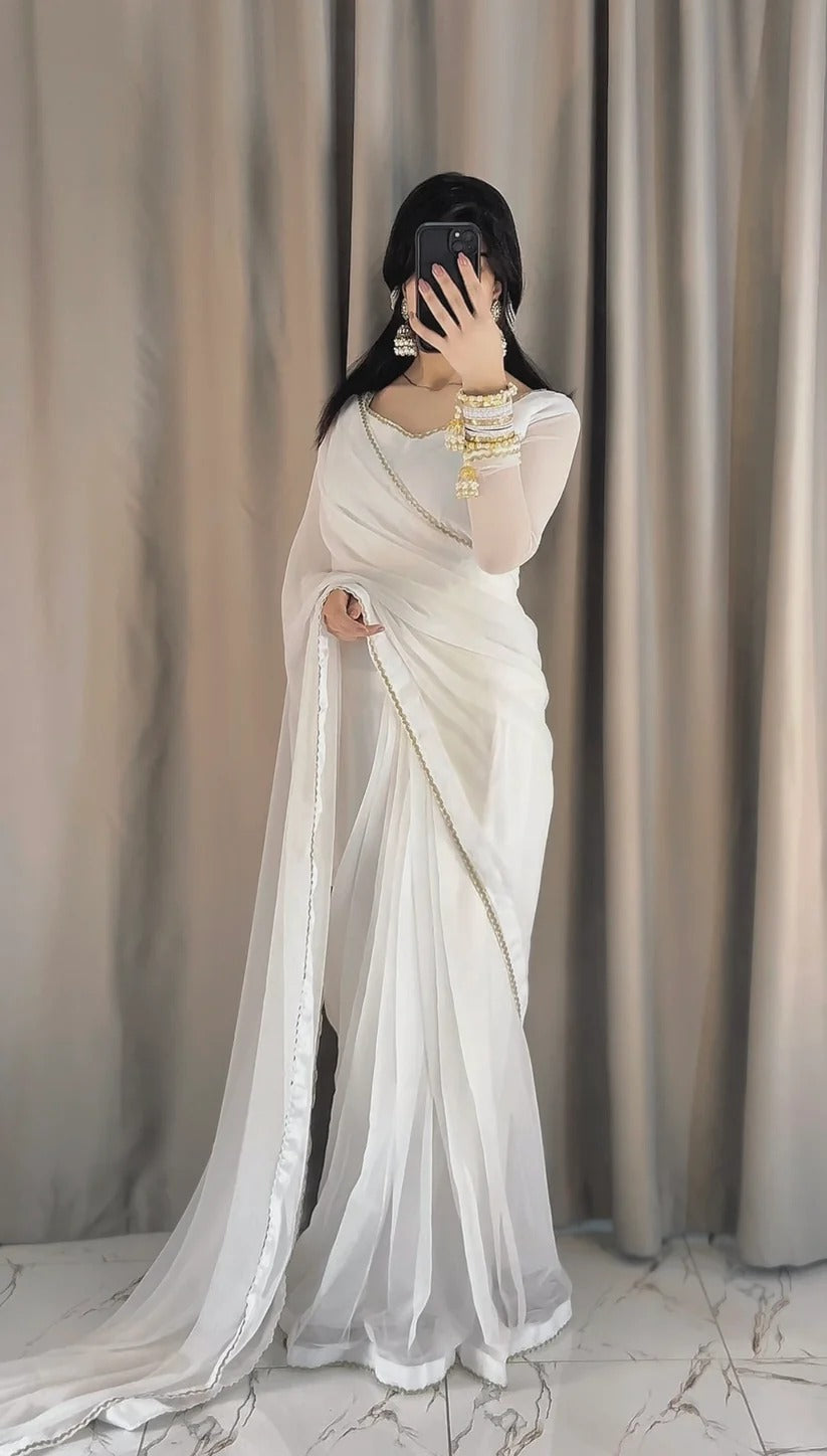 Square Neckline Shape Blouse with Chiffon Saree - Pachrangi