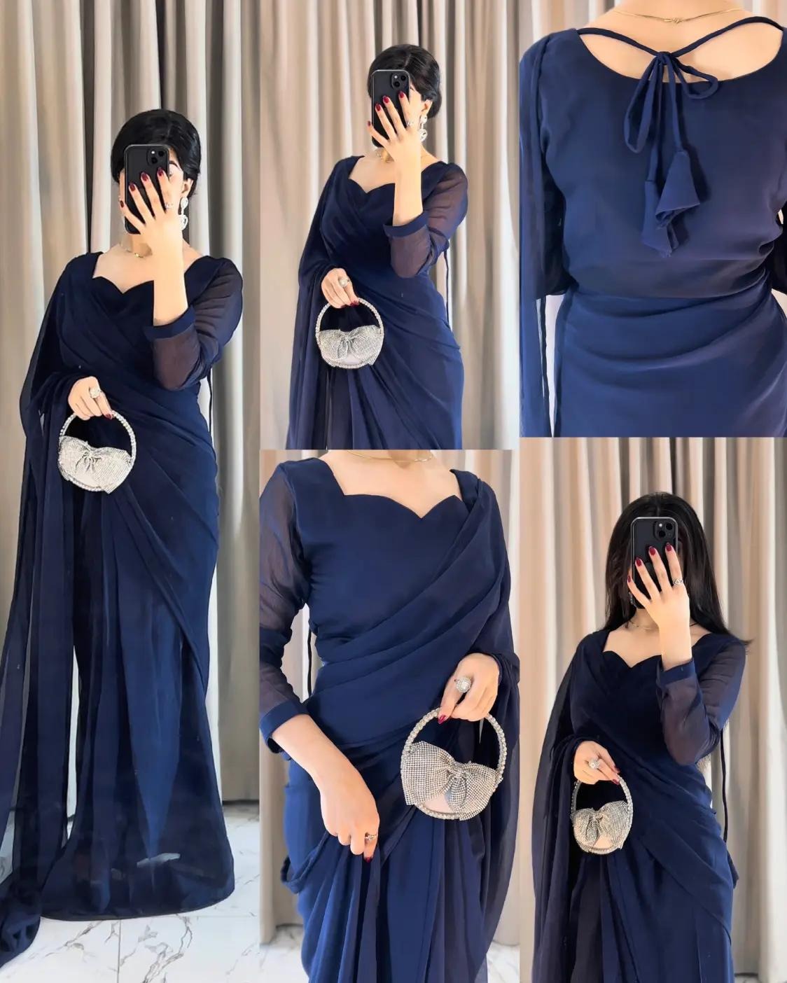 Sweetheart Neckline Shape Blouse with Chiffon Saree - Pachrangi