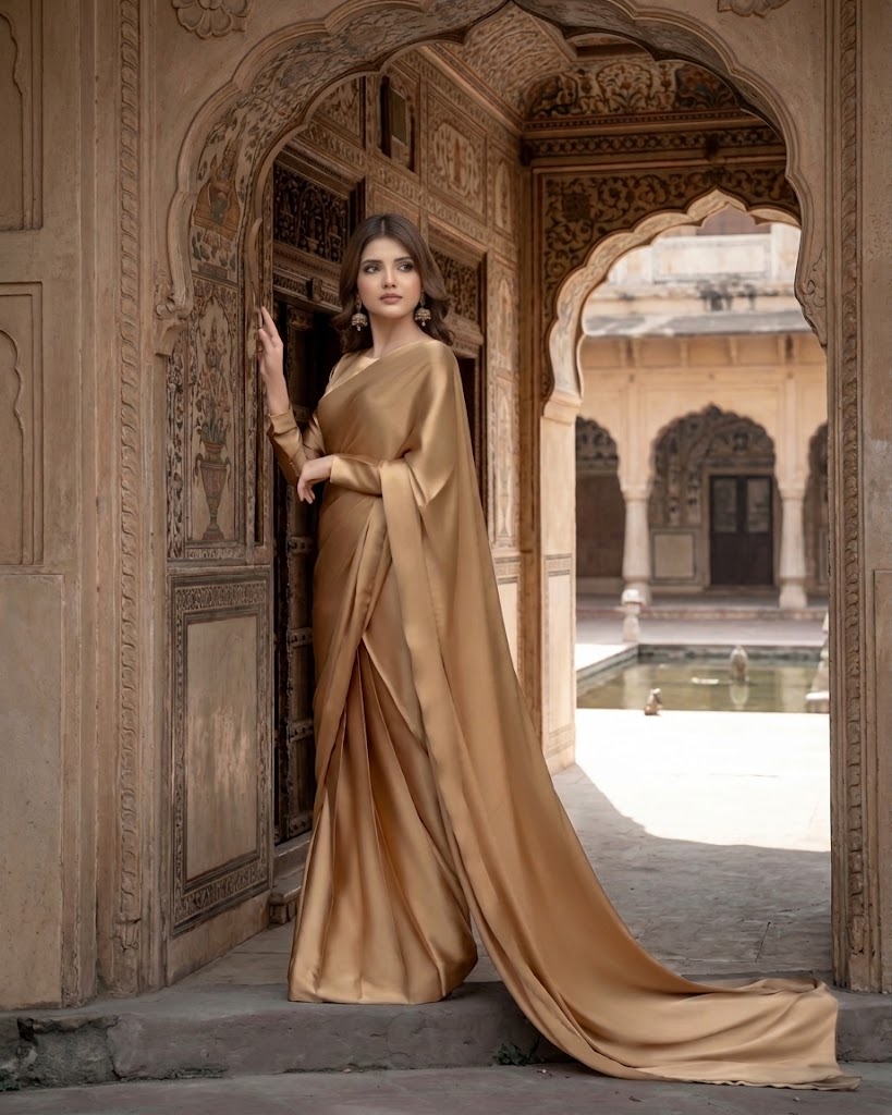 Square Neckline Shape Blouse with Chiffon Saree Without Lace - Pachrangi