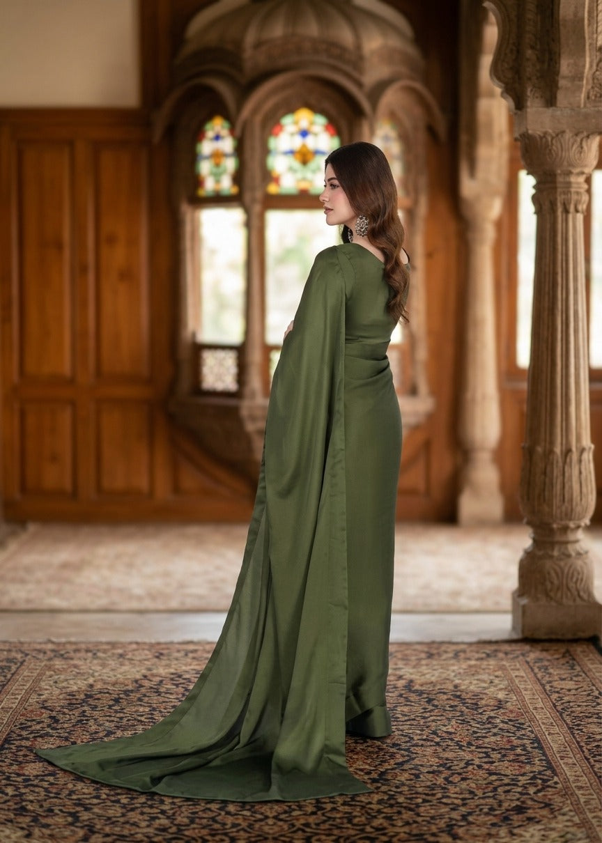 Square Neckline Shape Blouse with Chiffon Saree Without Lace - Pachrangi