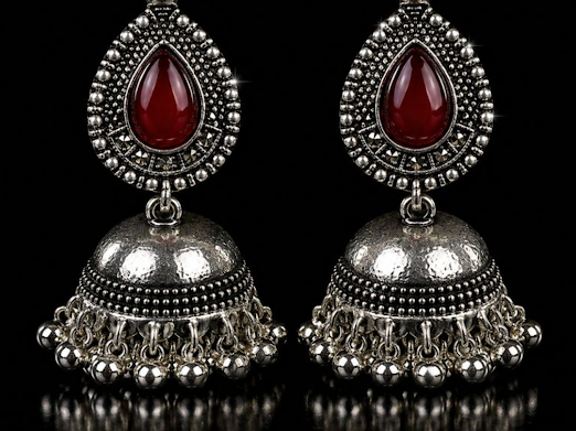 Antique Red Stone Jhumka - Zaroon