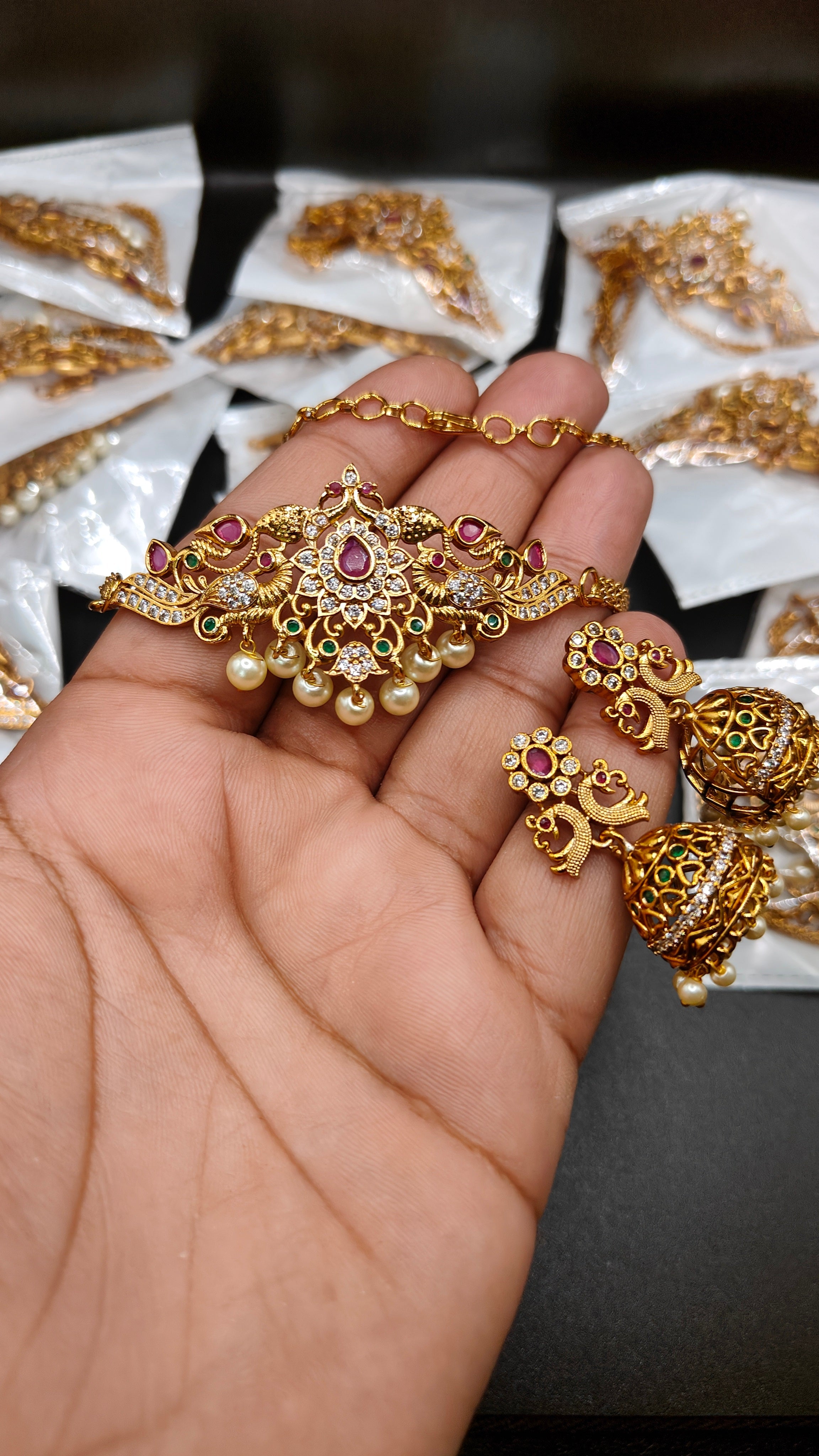 Gold Plated Peacock Choker With Jhumki - Aloro Jewels