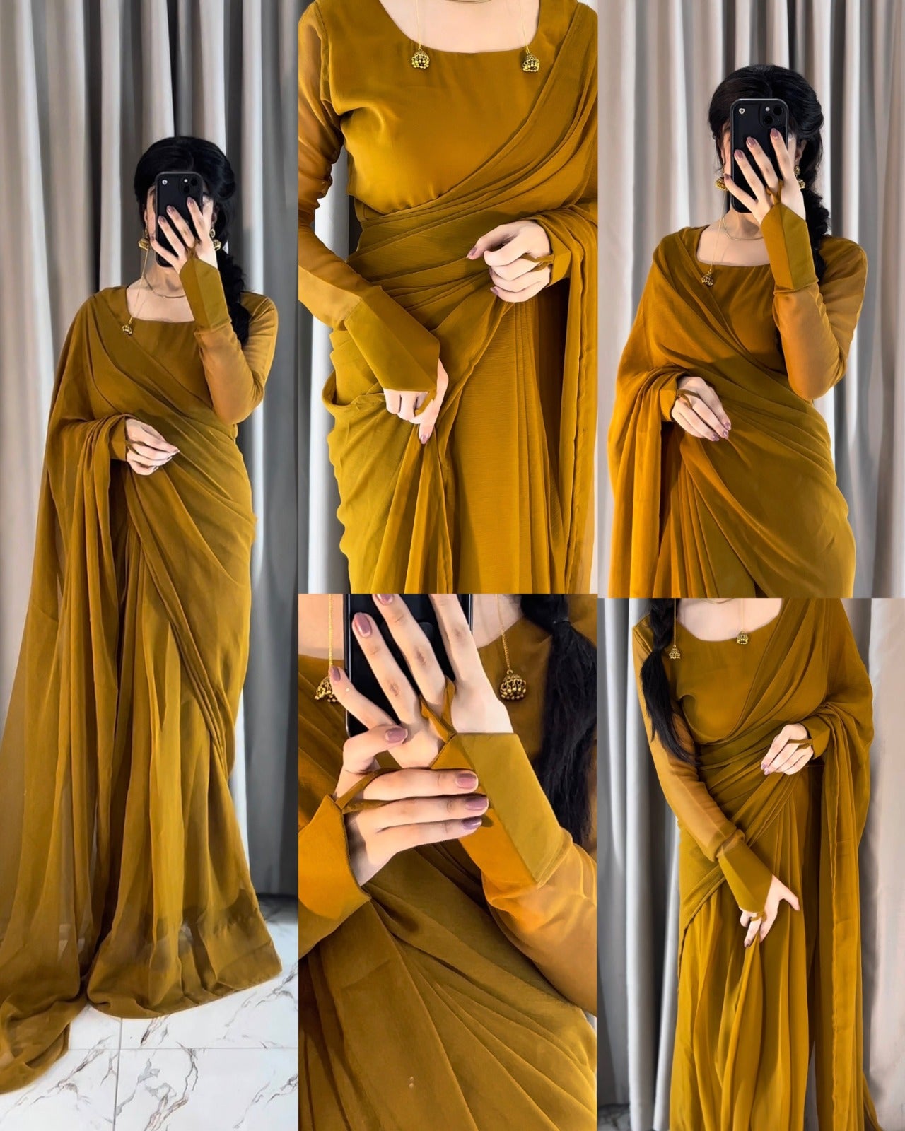 Round Neckline Shape Blouse with Chiffon Saree - Pachrangi