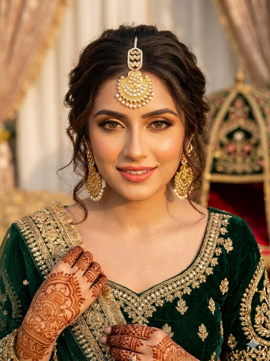 Golden Imitation Thappa Kundan Tikka & Earrings Set - Jewel Harmony
