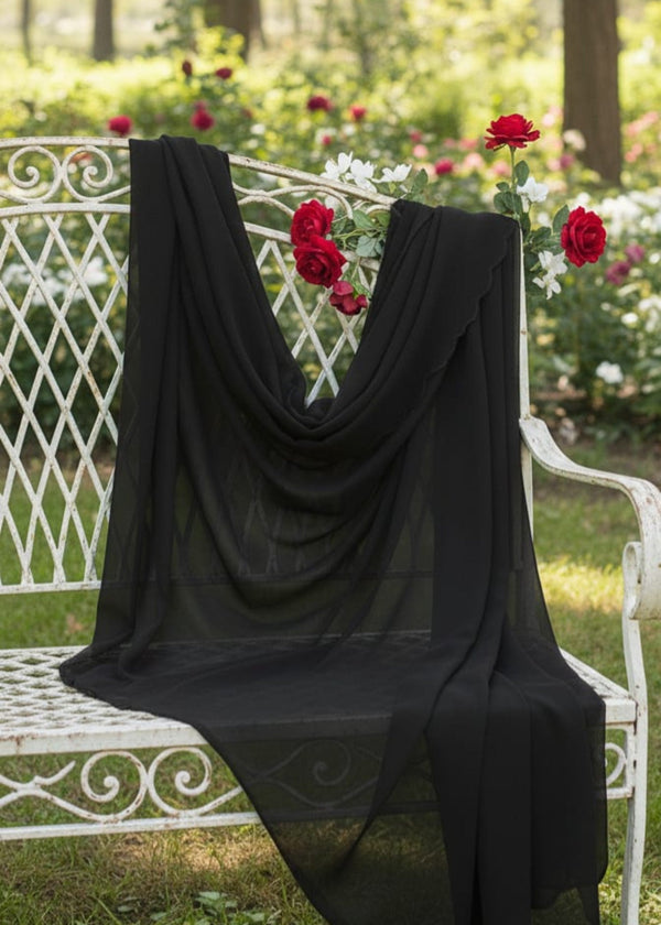 Elegant Black Crinkle Chiffon Dupatta - Rang-e-Meeras