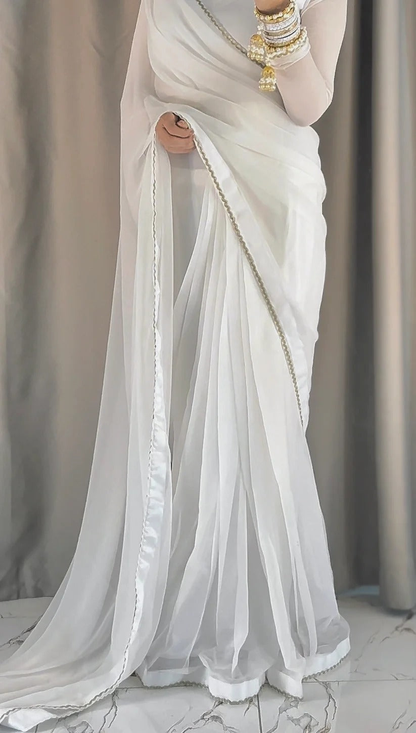 Square Neckline Shape Blouse with Chiffon Saree - Pachrangi