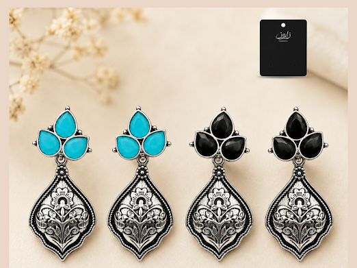 Vintage Floral Stone Earrings - Zaroon