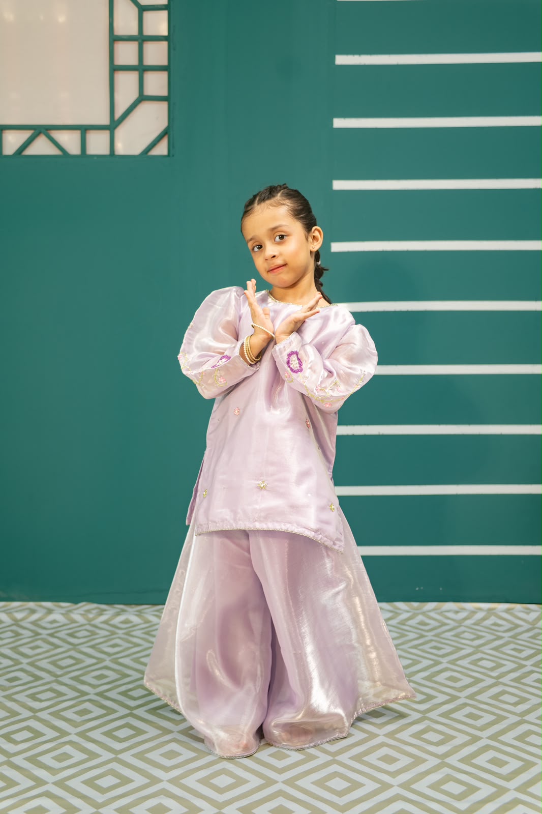 Lilac Shesha Silk Shirt And Flared Plazo
- Sania Khan