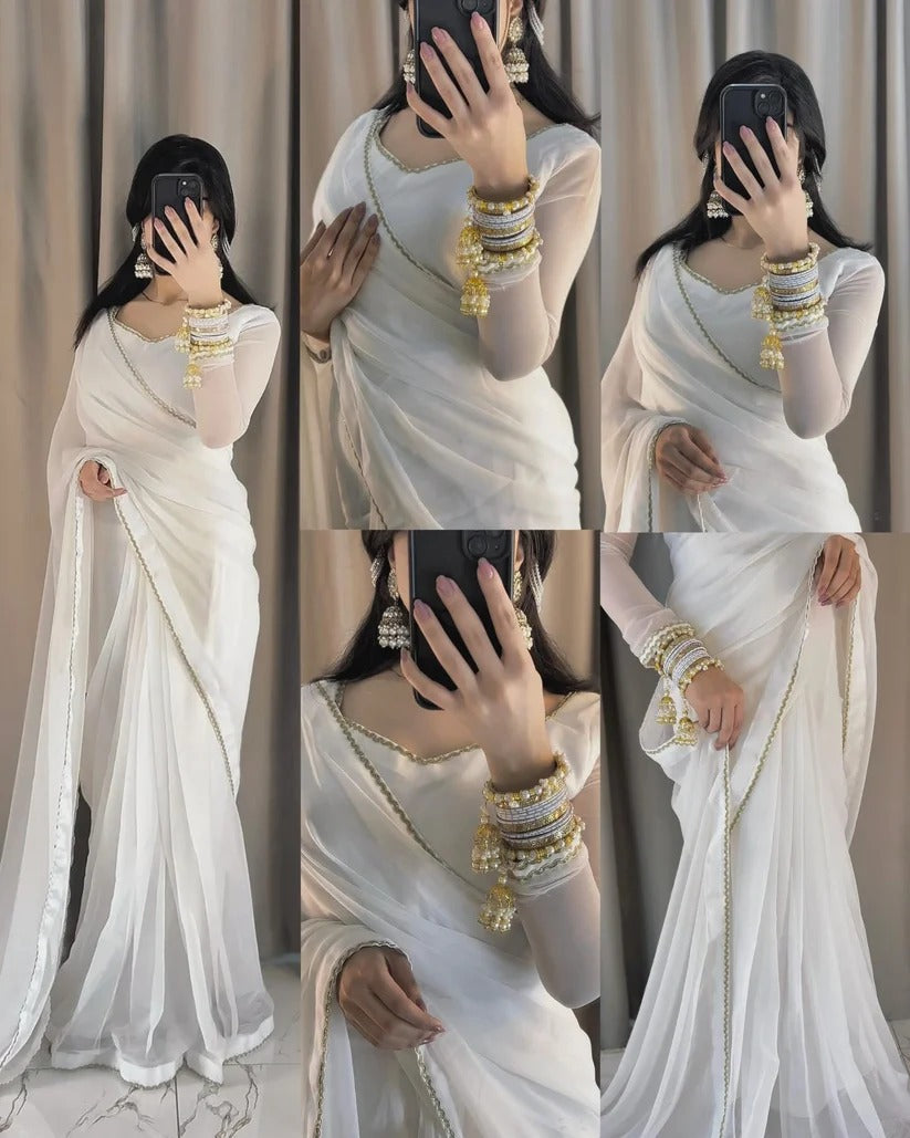 Square Neckline Shape Blouse with Chiffon Saree - Pachrangi