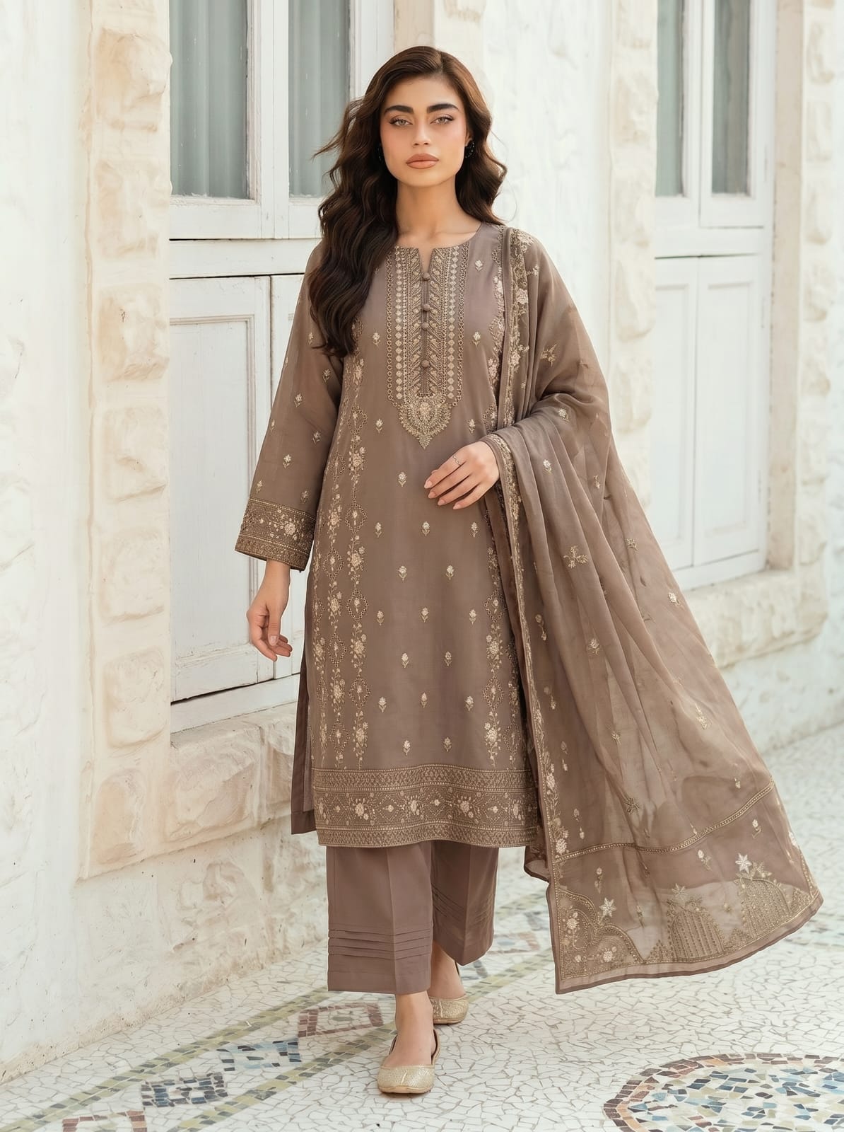 Premium Cotton Embroided 3 Pc Unstitched -  Saleem Sons