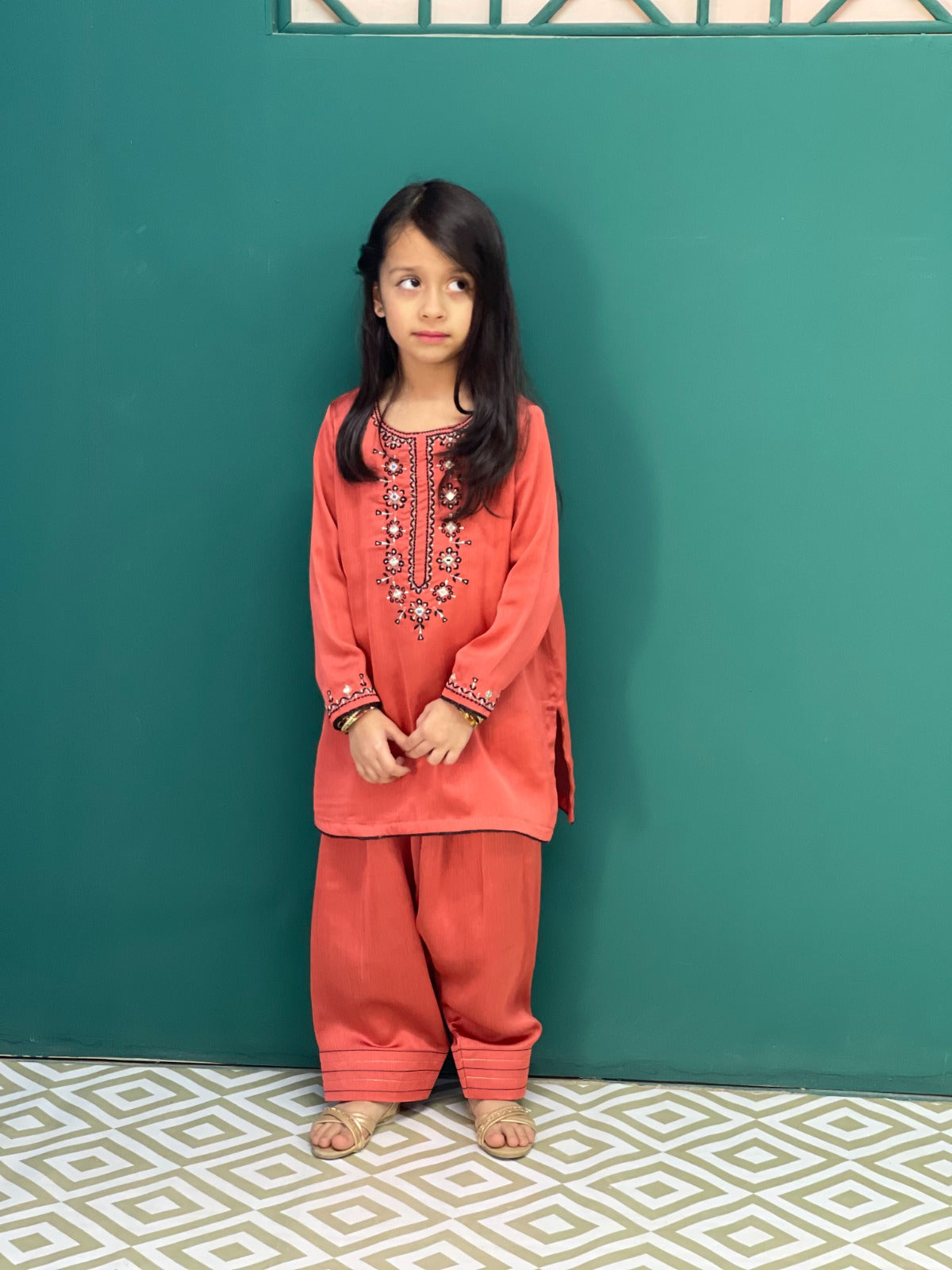 Tangerine Lace Silk 2 Piece 
- Sania Khan