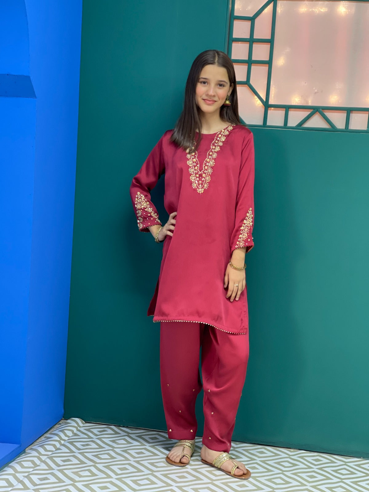Maroon Lace Silk Shalwar Kameez
- Sania Khan
