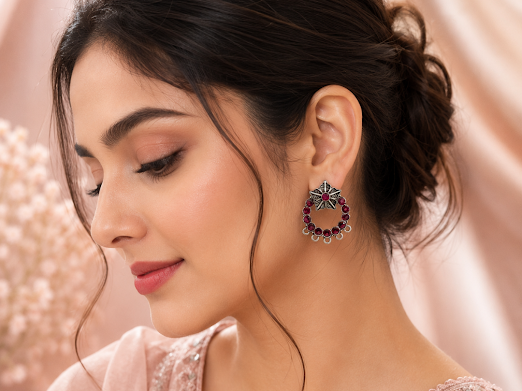 Ruby Blossom Hoop Stud Earrings - Zaroon
