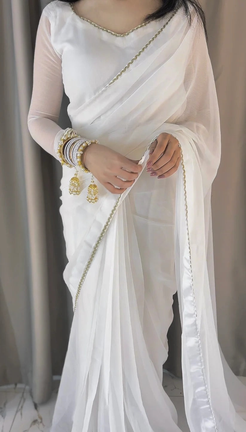 Square Neckline Shape Blouse with Chiffon Saree - Pachrangi