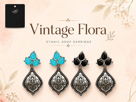 Vintage Floral Stone Earrings - Zaroon