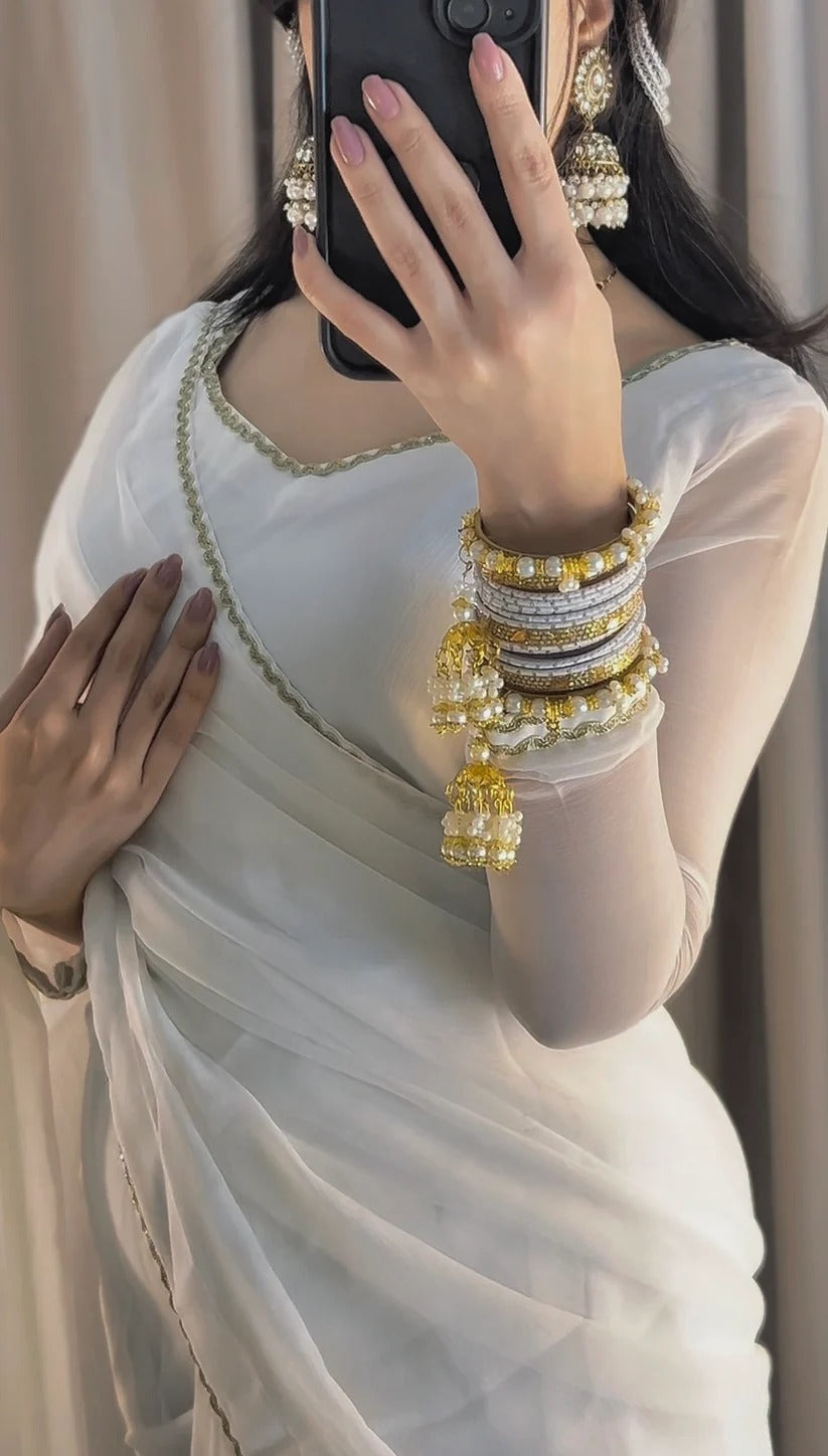 Square Neckline Shape Blouse with Chiffon Saree - Pachrangi