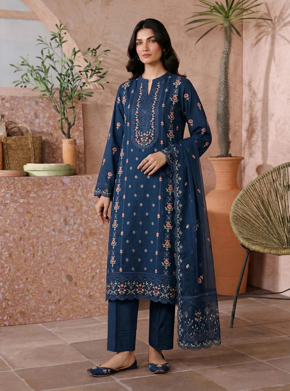 Premium Cotton Embroided 3 Pc Unstitched -  Saleem Sons