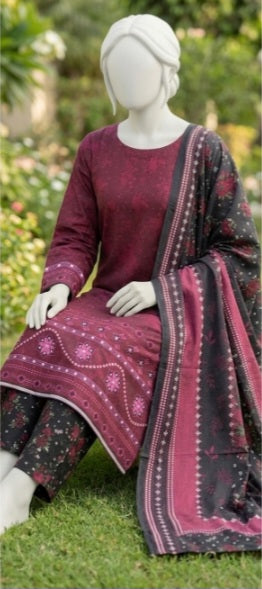 Midnight Berry Lawn 3Pcs Suit - Unstitched - Utsav
