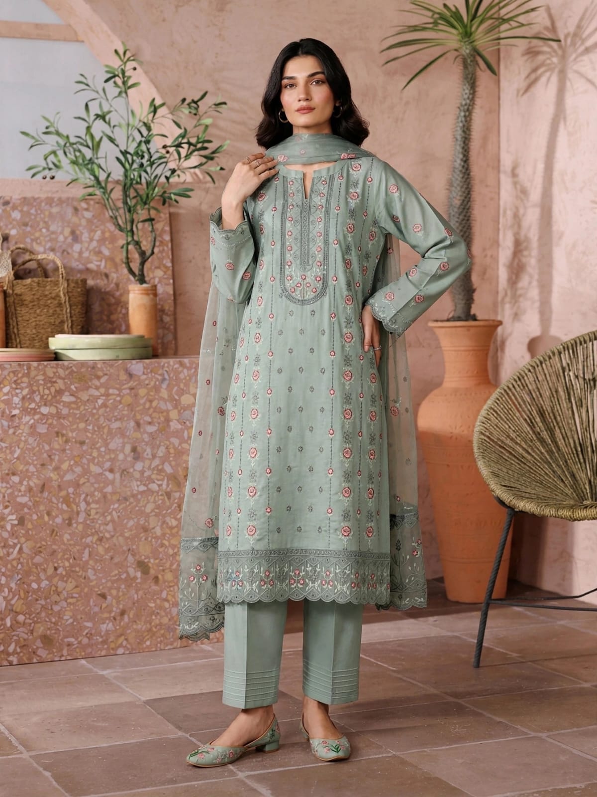 Premium Cotton Embroided 3 Pc Unstitched -  Saleem Sons