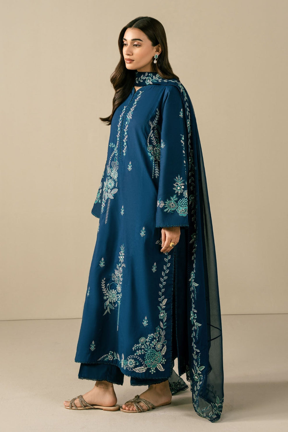 Midnight Royale Embroidered 3 Piece Suit - Urban Haya