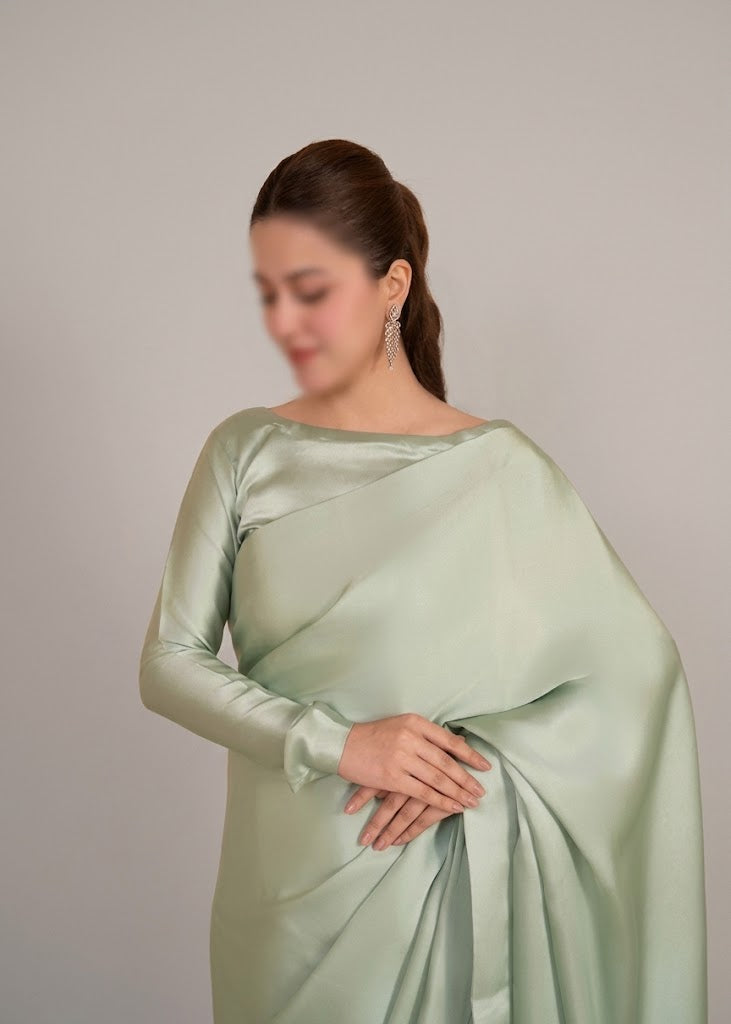Bold Neckline Shape Blouse with Chiffon Saree Without Lace - Pachrangi