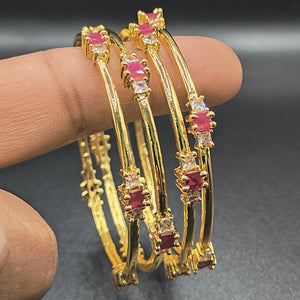 American Diamond And Ruby Bangles Pair - Aloro Jewels