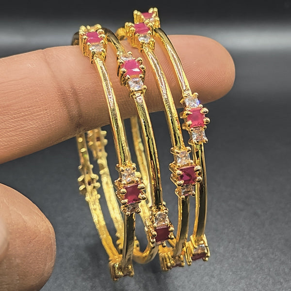 American Diamond And Ruby Bangles Pair - Aloro Jewels