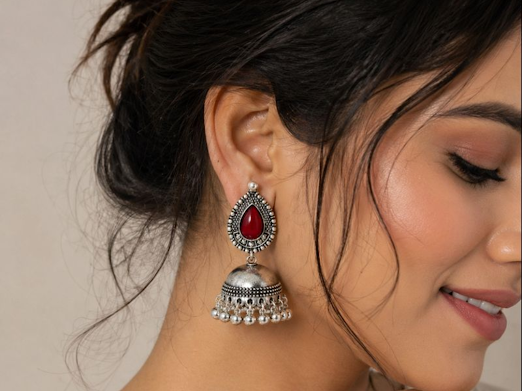 Antique Red Stone Jhumka - Zaroon