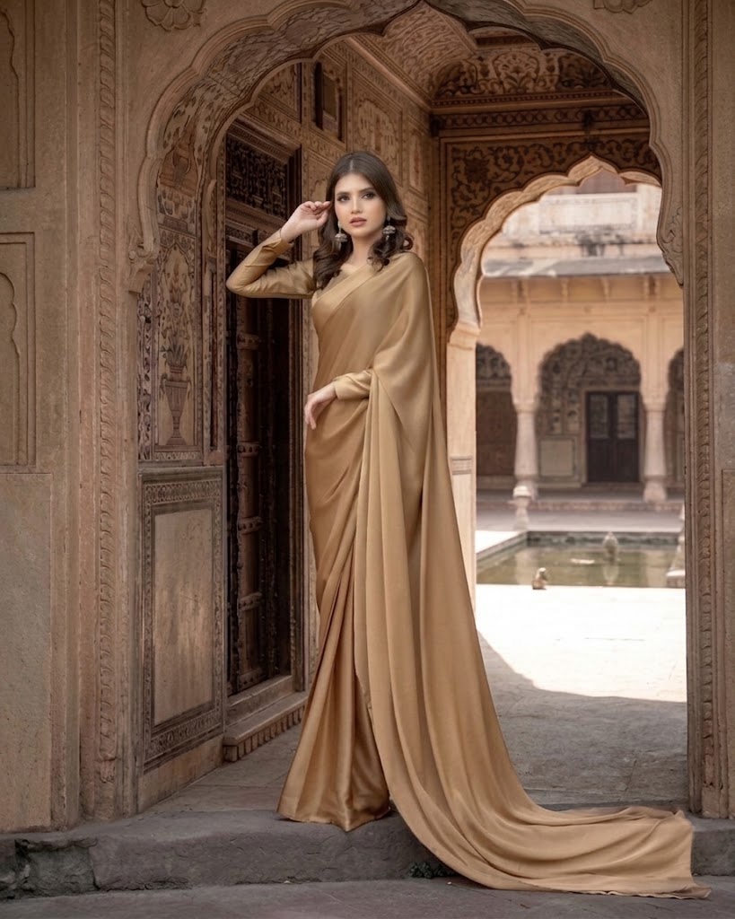 Square Neckline Shape Blouse with Chiffon Saree Without Lace - Pachrangi