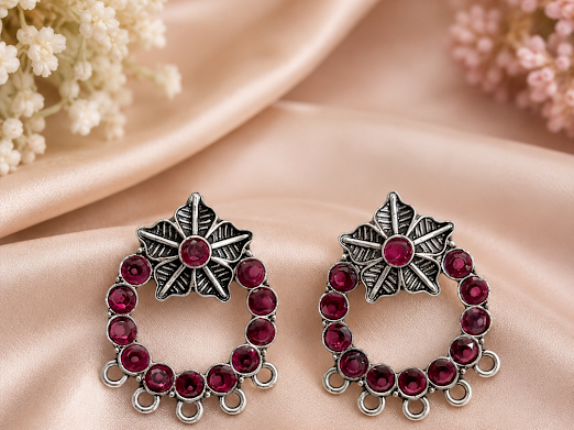 Ruby Blossom Hoop Stud Earrings - Zaroon