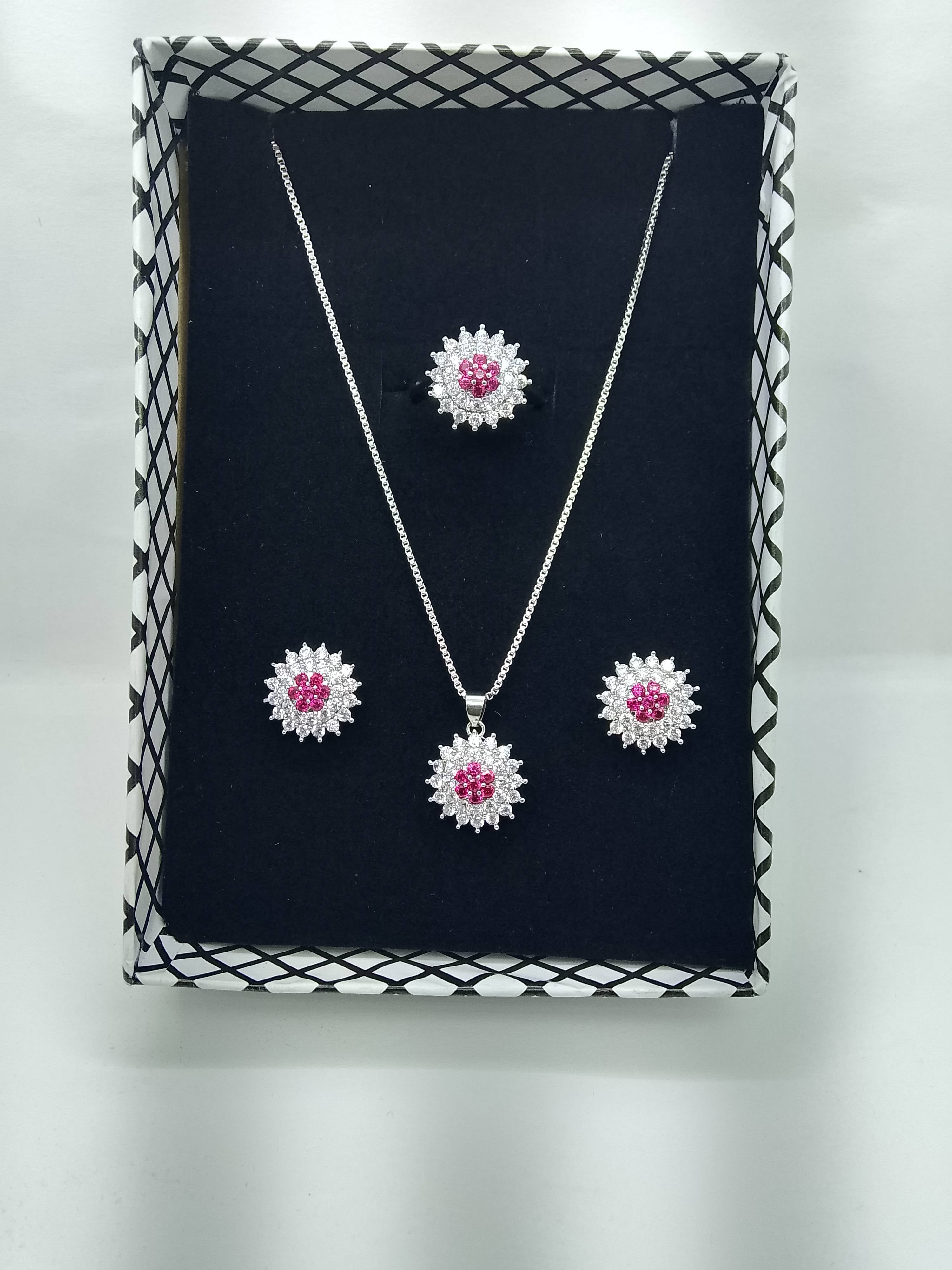 Ruby Bloom Floral Necklace Set Premium Party Wear - Hina Jewellery