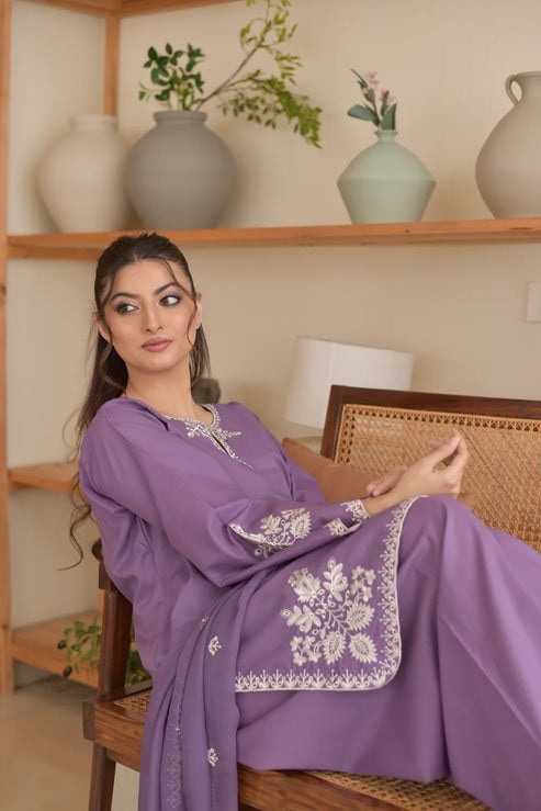 Lavender Grace Embroidered 3pc - Urban Haya