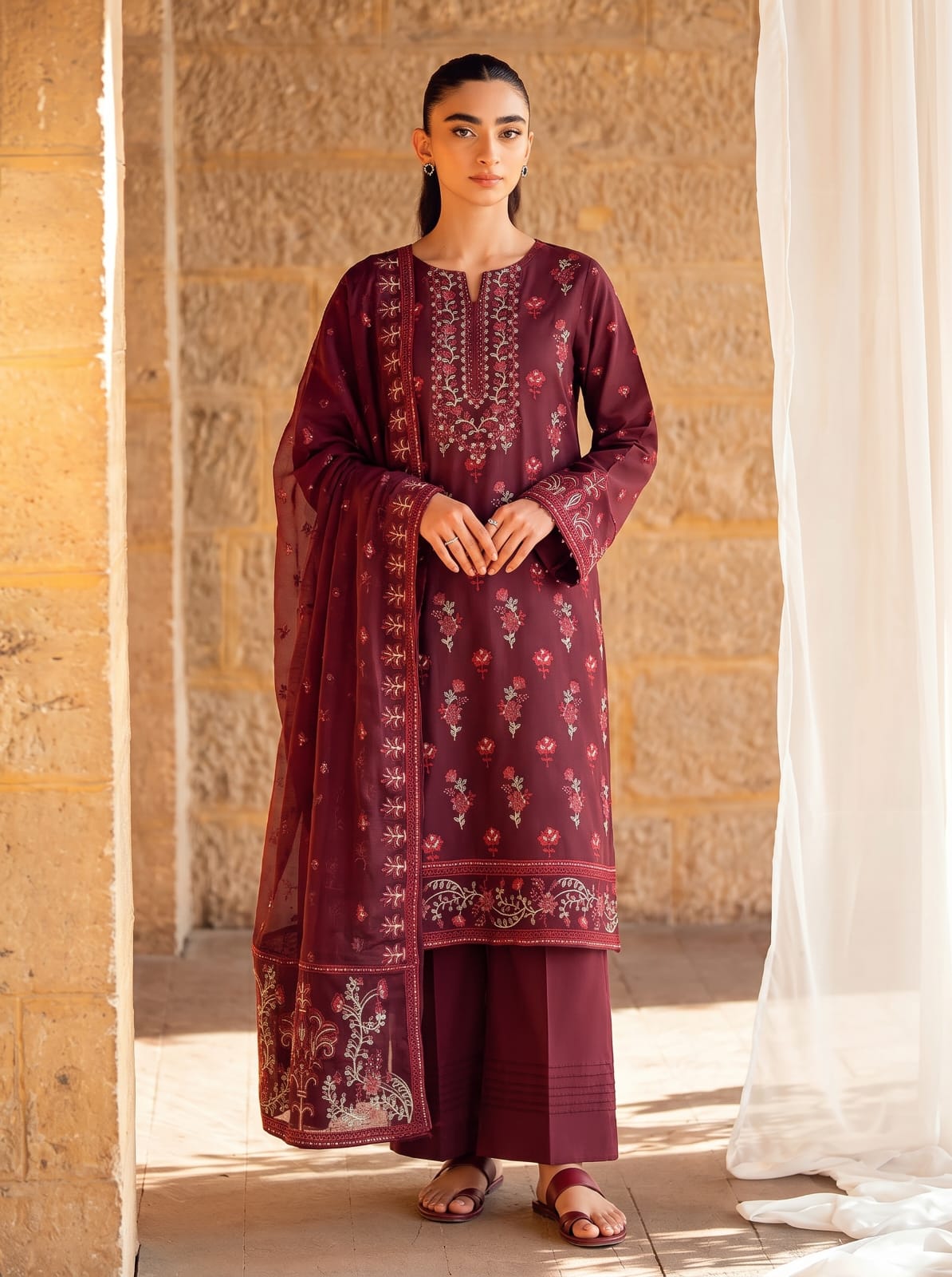 Premium Cotton Embroided 3 Pc Unstitched -  Saleem Sons