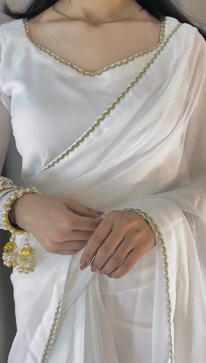 Square Neckline Shape Blouse with Chiffon Saree - Pachrangi
