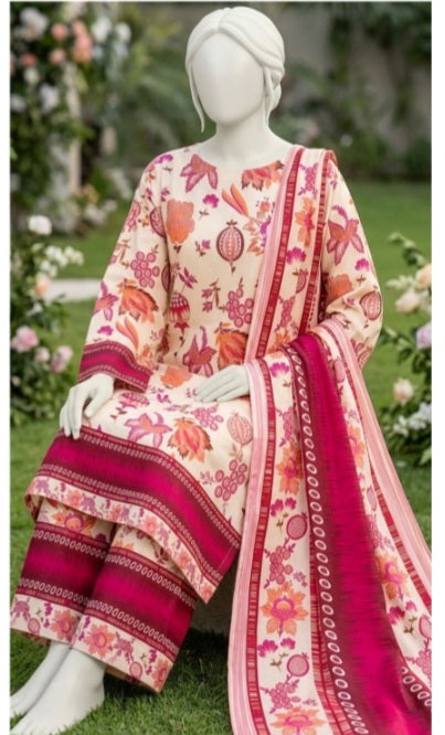 Rose Bloom Lawn 3Pcs Suit - Unstitched - Utsav