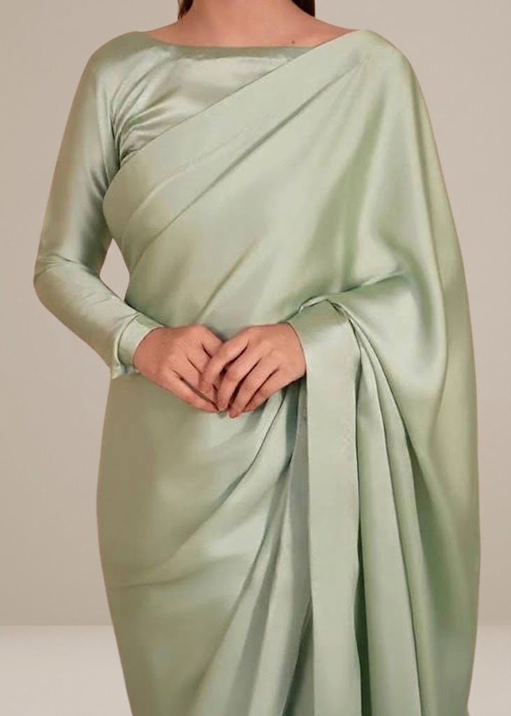 Bold Neckline Shape Blouse with Chiffon Saree Without Lace - Pachrangi