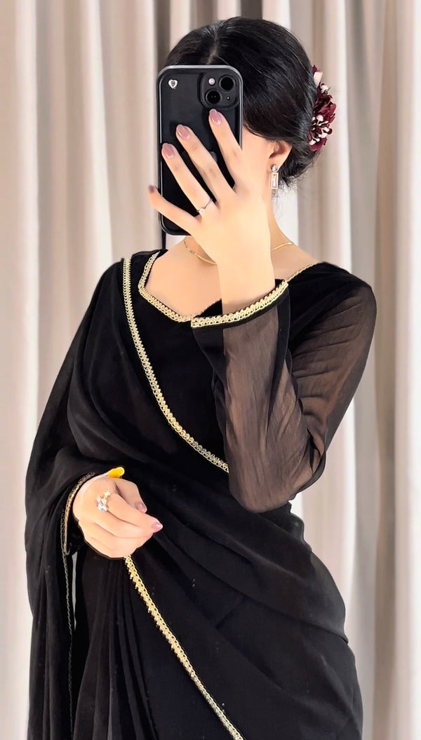 Square Neckline Shape Blouse with Chiffon Saree - Pachrangi
