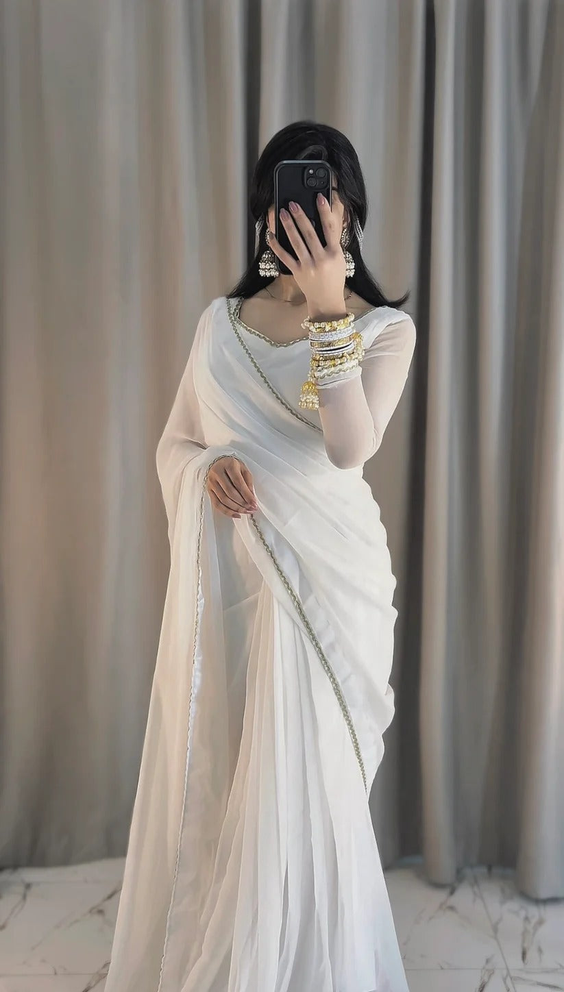 Square Neckline Shape Blouse with Chiffon Saree - Pachrangi