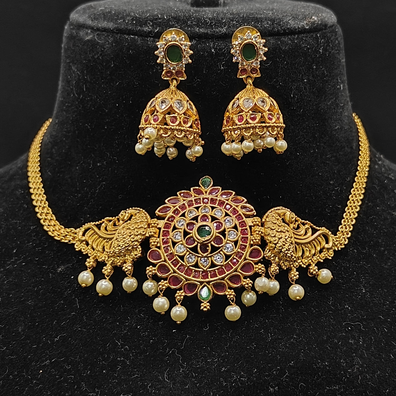 Peacock Jadau Choker Necklace - Aloro Jewels