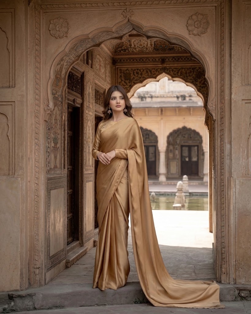Square Neckline Shape Blouse with Chiffon Saree Without Lace - Pachrangi