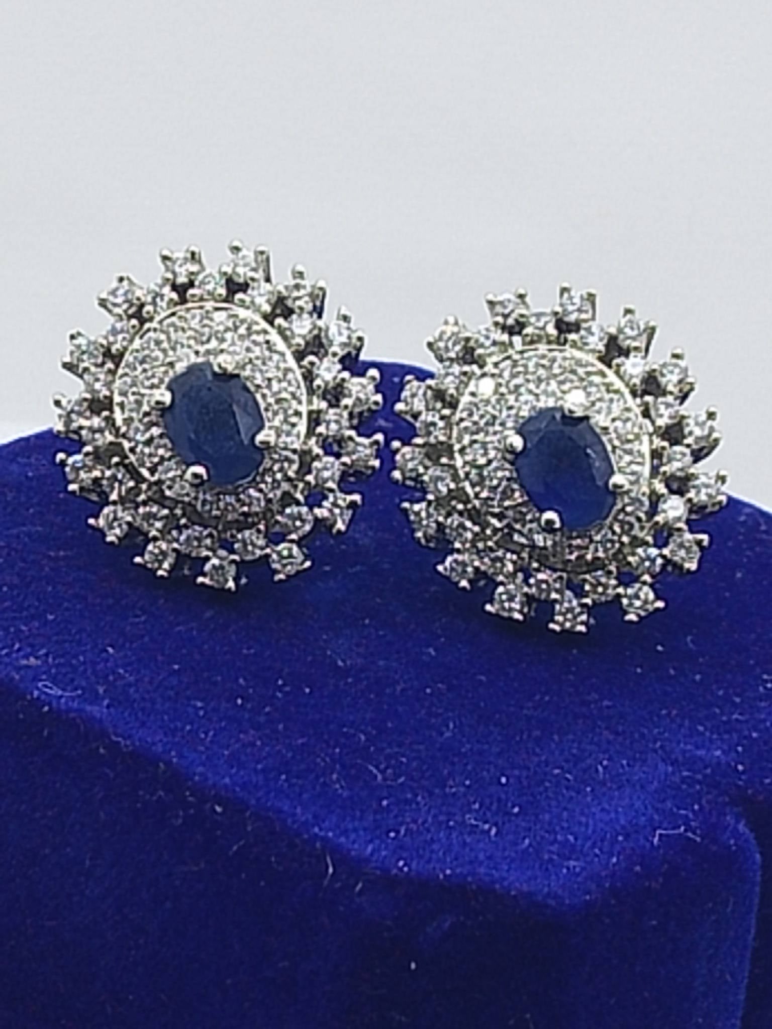 Midnight Royal Sapphire Studs Silver Crystal Halo Earrings - Hina Jewellery
