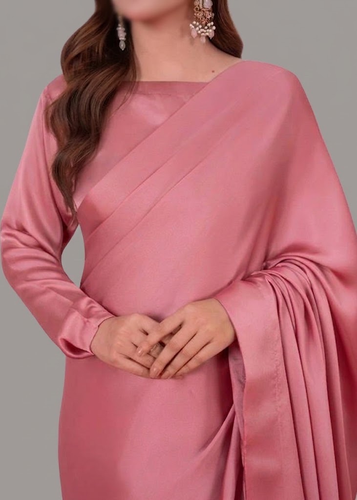 Bold Neckline Shape Blouse with Chiffon Saree Without Lace - Pachrangi