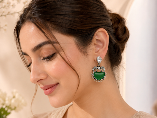 Emerald Glow Statement Earrings - Zaroon