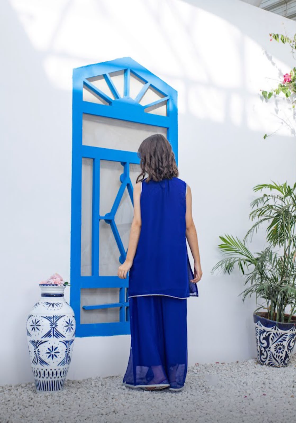 Electric Blue Chiffon Cordset
Sequins Embroidery on Shirt and Plazo
- Sania Khan