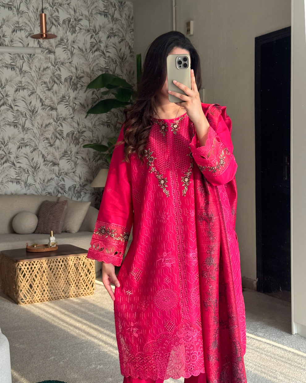 Sequin Embroidered 3 Piece Cotton Suit – Aabroo
