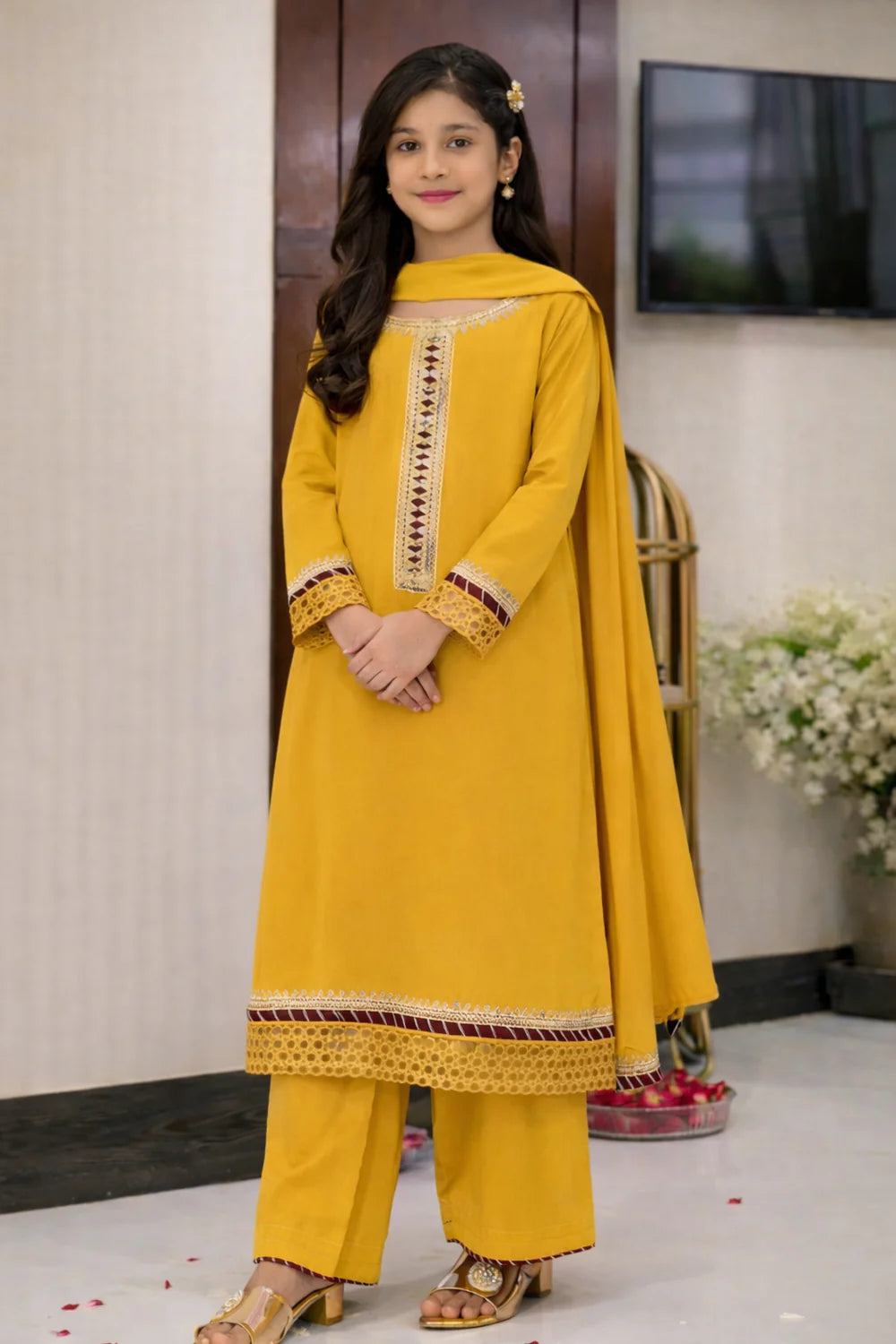 Mustard Color Georgette 3 Piece Suit - Shadeforteen