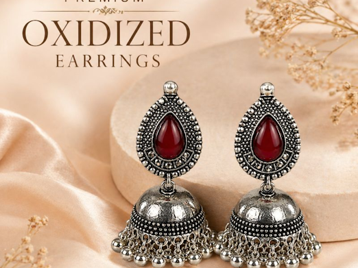 Antique Red Stone Jhumka - Zaroon