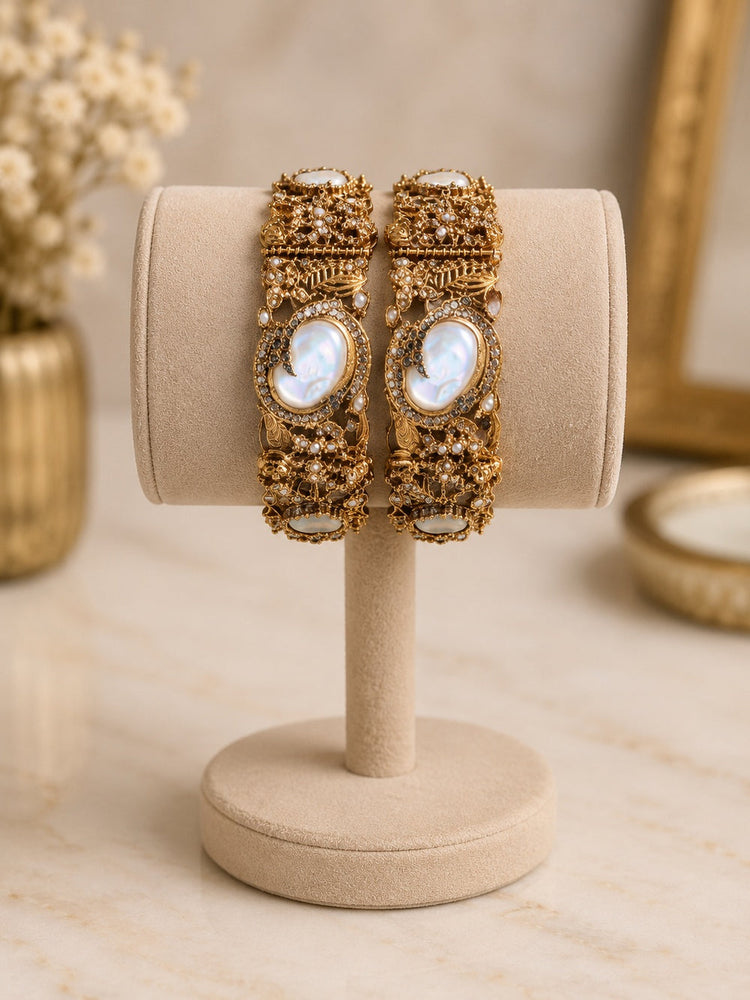 Golden Mother of Pearl Turkish Bangle Pair - Jewel Harmony
