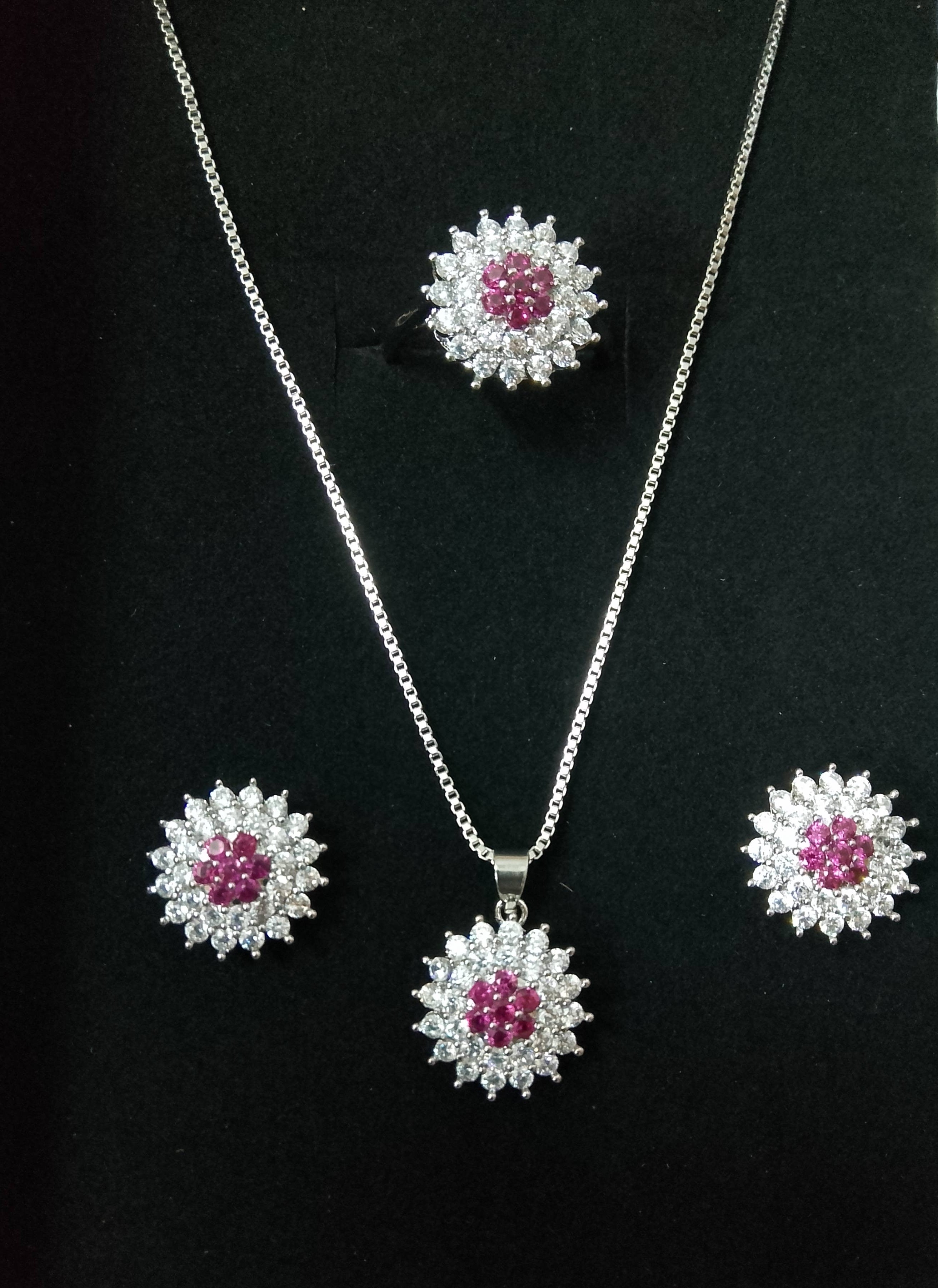 Ruby Bloom Floral Necklace Set Premium Party Wear - Hina Jewellery